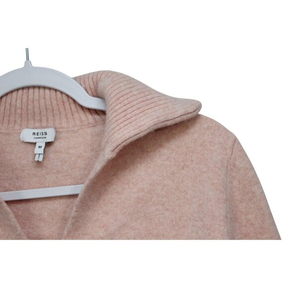 Reiss Sweater Size Medium Wool Cashmere Collared Pastel Pink Ribbed Knit Preppy - Picture 5 of 12